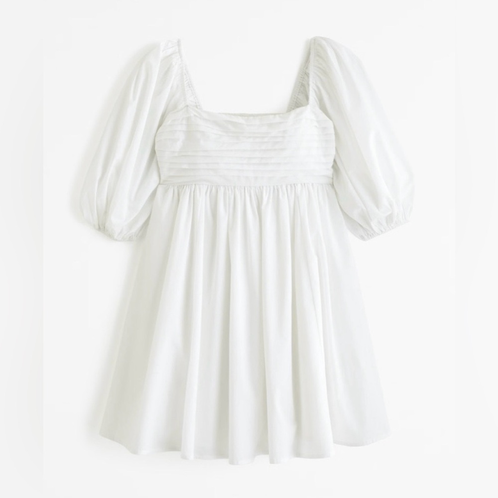 Abercrombie & Fitch Emerson Poplin Puff Sleeve Ruched Mini Dress White szXS tall - Picture 8 of 12